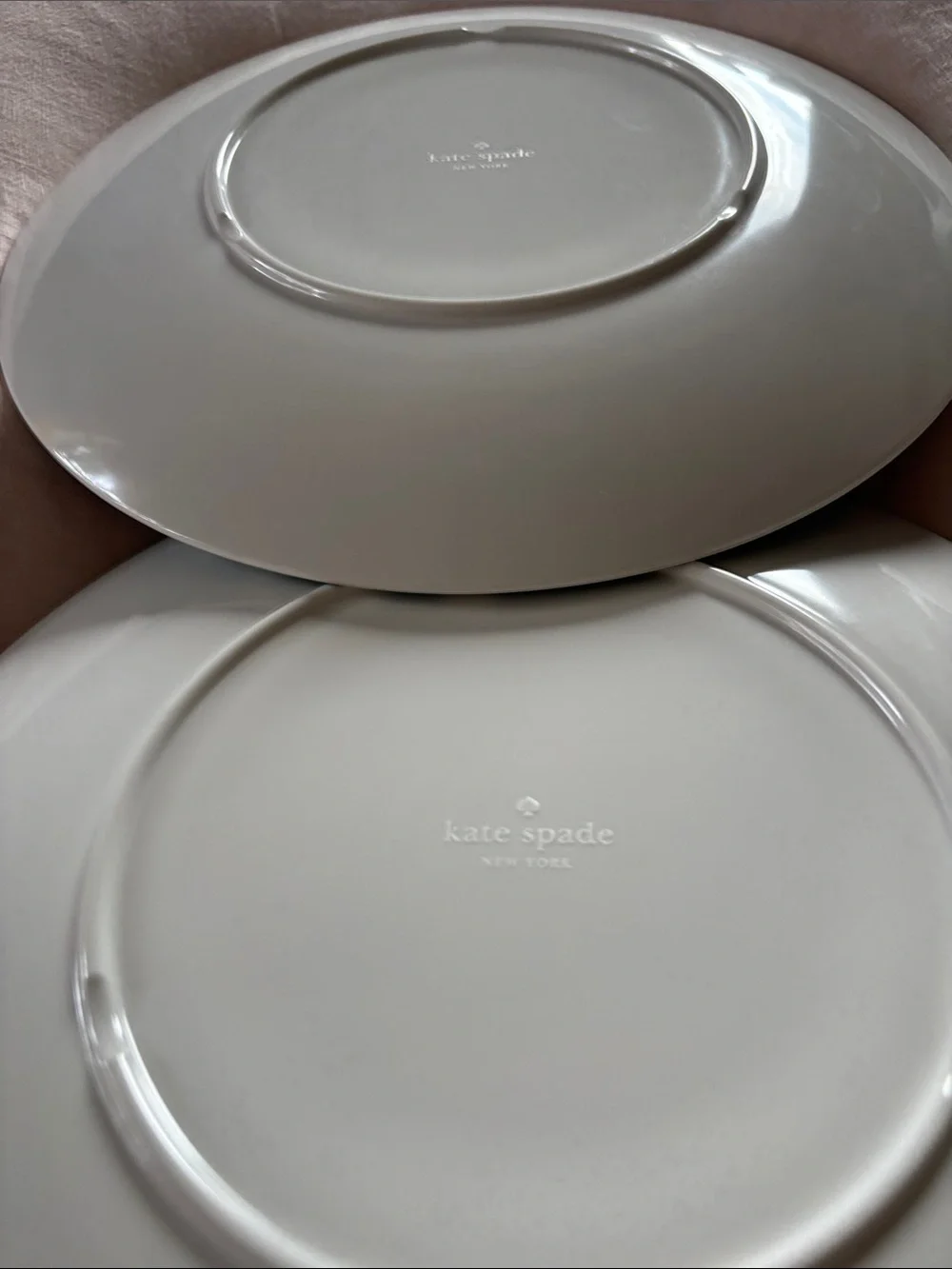 2 Kate Spade Melamine NOT plastic Navy Blue Polka Dot Dinner Plates White Dots